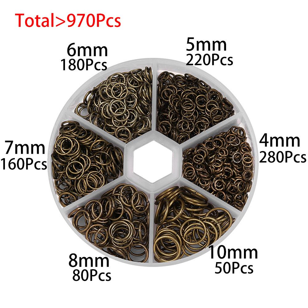 970Pcs DIY Jewelry Earring Accessories 4/5/6/7/8/10mm Single Loop Hanging Ring Ornament Open Ring Earring Chain Material Boxed