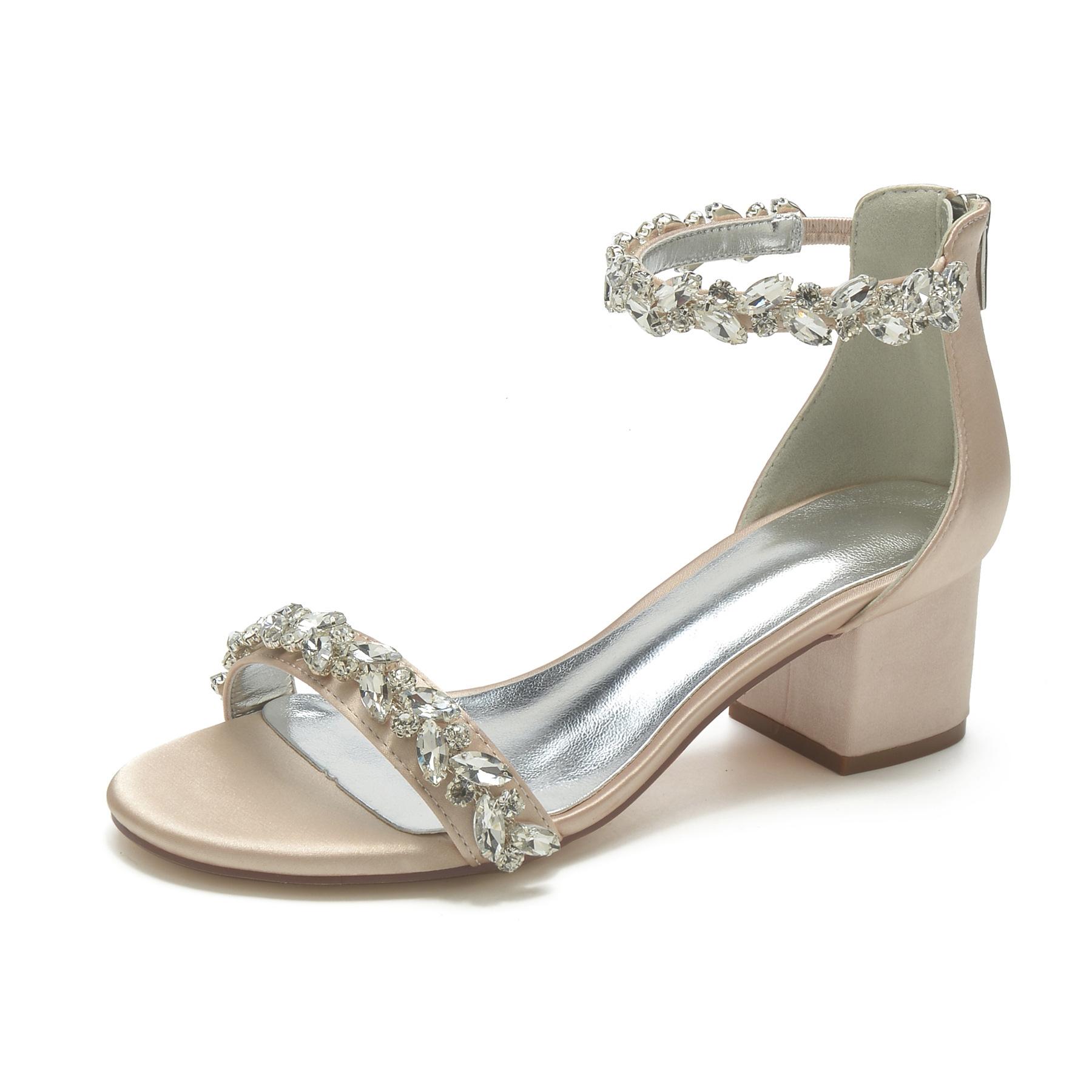 

Зеленые туфли на высоком каблуке большого размера с каблуком толщиной 5 см, модное слово со стразами, босоножки на высоком каблуке 43 шампанского