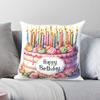 Happy Birthday Cake With Candles Square Pillowcase Polyester Linen Velvet Printed Decorative Pillow Case Bed Cushion Cover