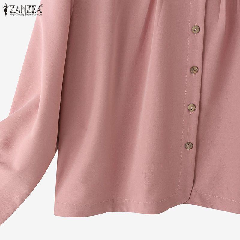 ZANZEA Blusa Casual da Donna a Girocollo a Maniche Lunghe e Ampia a Tinta Unita