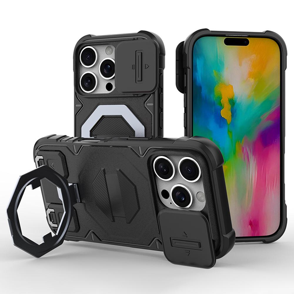 For iPhone 16 Pro Case Compatible with MagSafe PC+TPU Kickstand Phone Cover with Lanyard