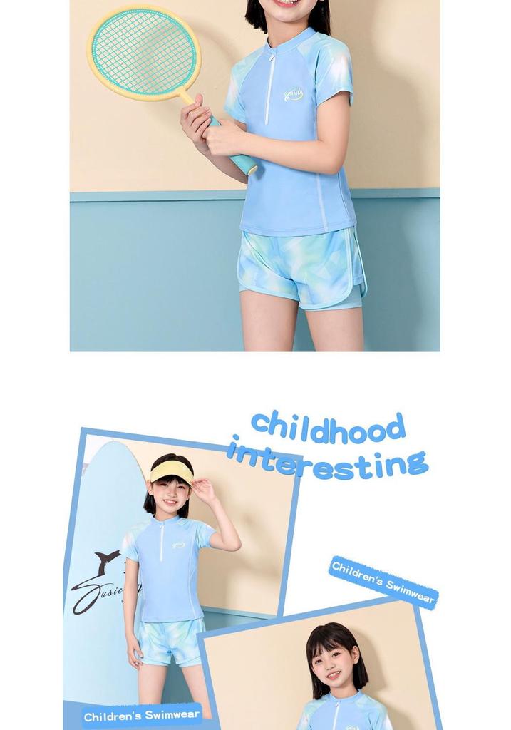 Girls' Summer Two-Piece Swimwear with Sun Protection for Middle and Big Kids