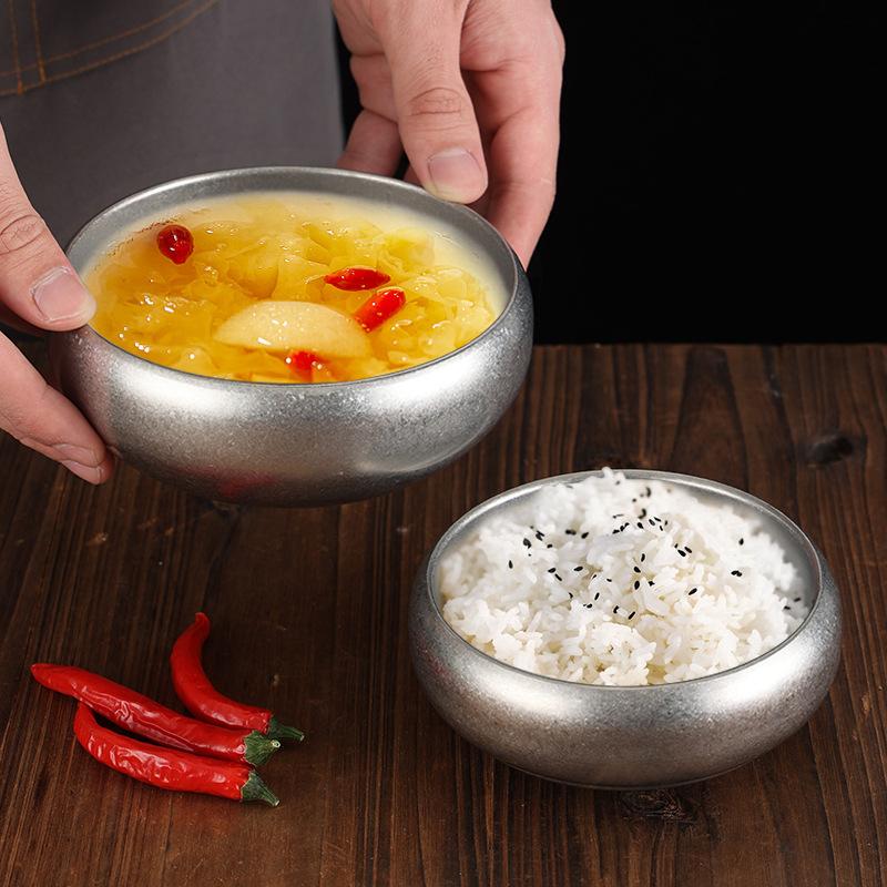 Vintage Korean Stainless Steel Rice Bowl Household Anti-scalding Rice Soup Breakfast Bowls Barbecue Restaurant Kitchen Tableware