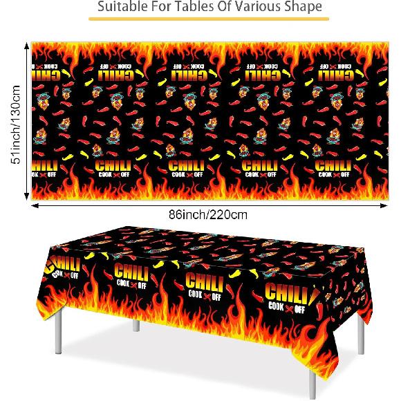 PHOGARY Chili Cook Off Tablecloth for Chili Cookoff Decor, Chili Pepper Tablecloths Disposable, Chili Cookoff Table Cloth Decorations for a Party,