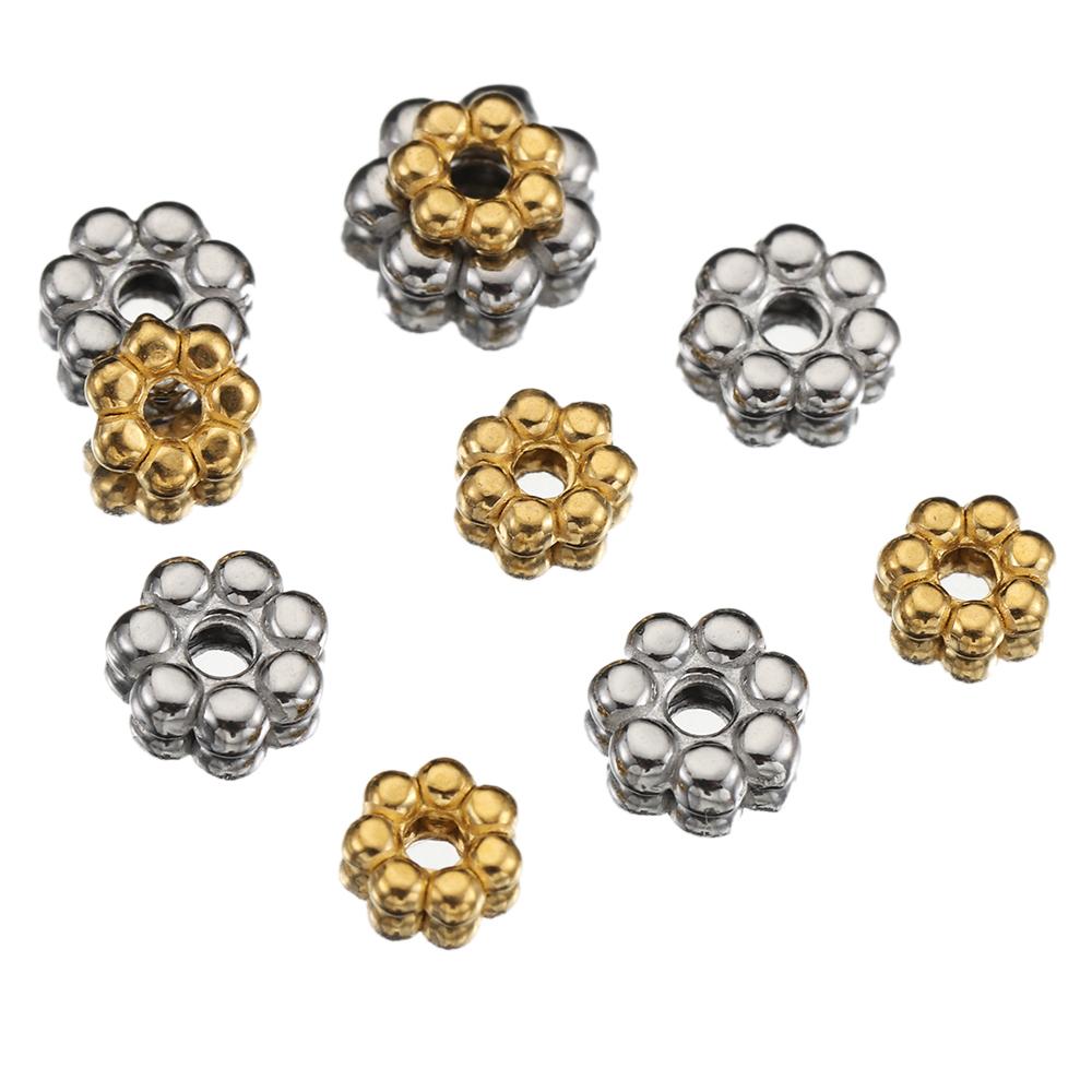 50pcs Stainless Steel Gold Color Daisy Spacer Beads Mini Spacer Beads Charms Pendants for Bracelet Necklace Jewelry Making DIY