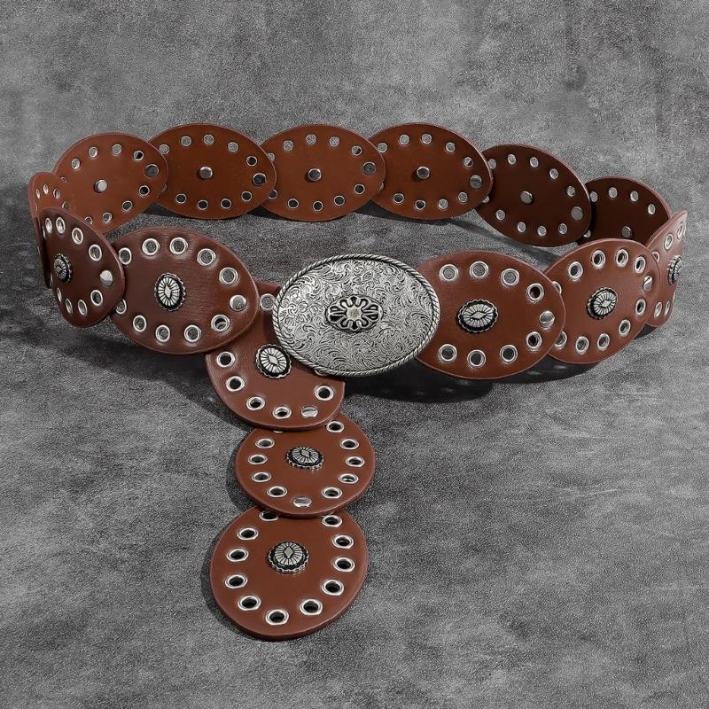 Wide Belt For Women Grommet Waist Chain Belt Discs Chain Belly Chain For Dress Western Oval Belt Waist Chain