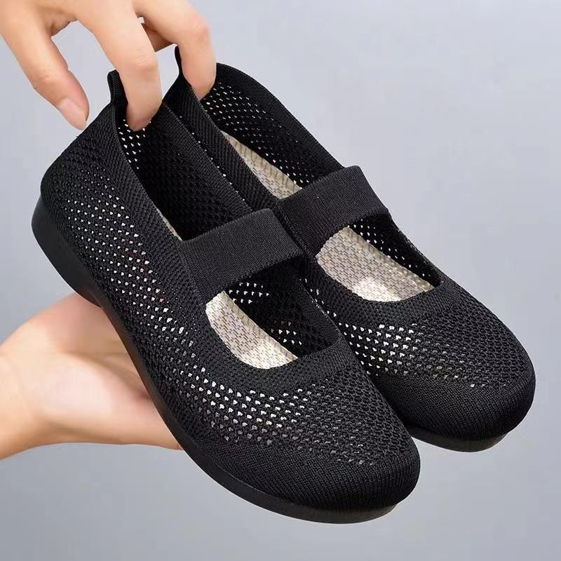 Elderly non-slip shoes women's spring and autumn models super soft wear-resistant lightweight grandma shoes low-top fly-woven mesh shoes hollow