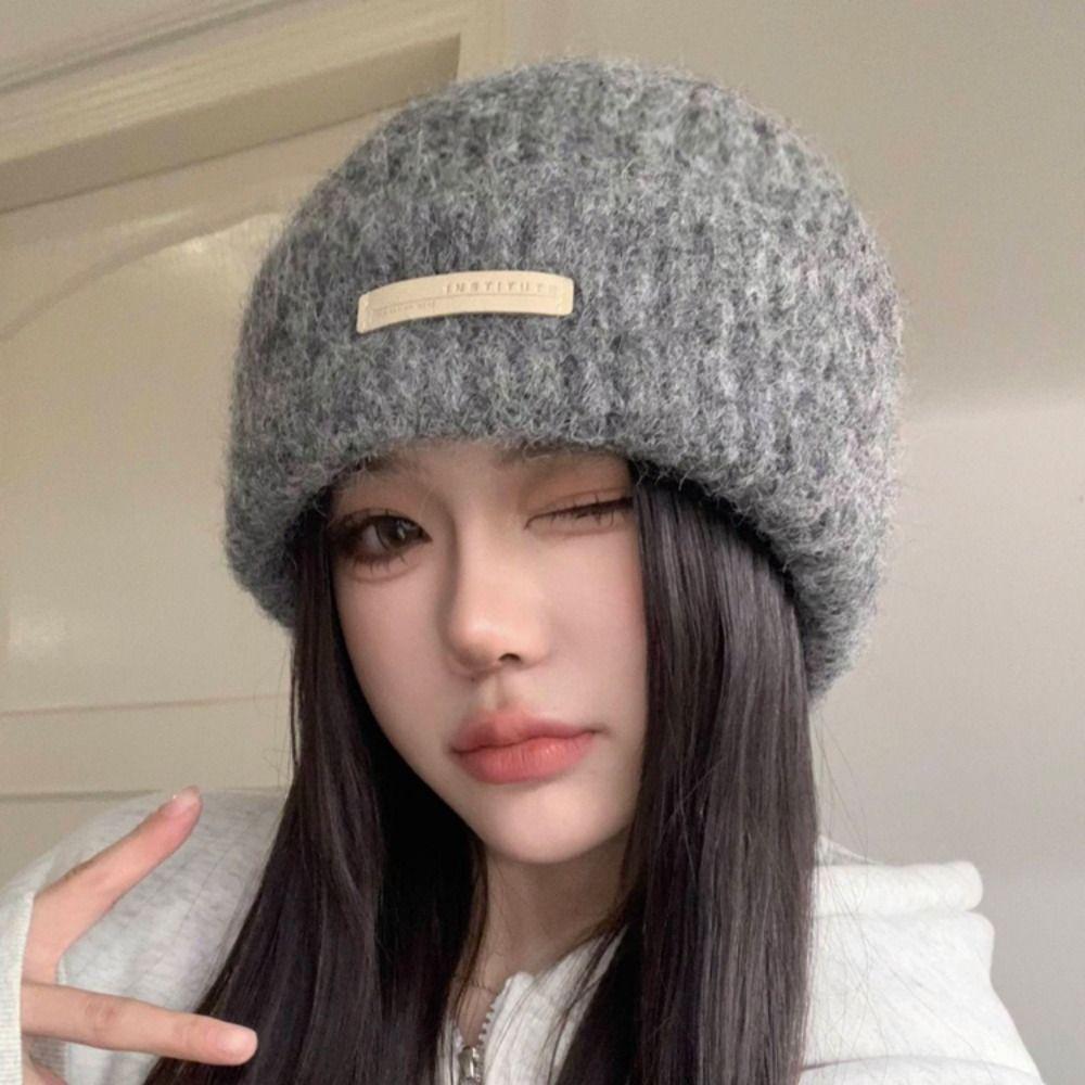 Thickened Beanies Hat Korean Style Pullover Hat Letter Chic Knitted Hat Outdoor