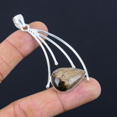 Wedding Gift For Her 925 Silver Natural Palm Root Agate Gemstone Pendant