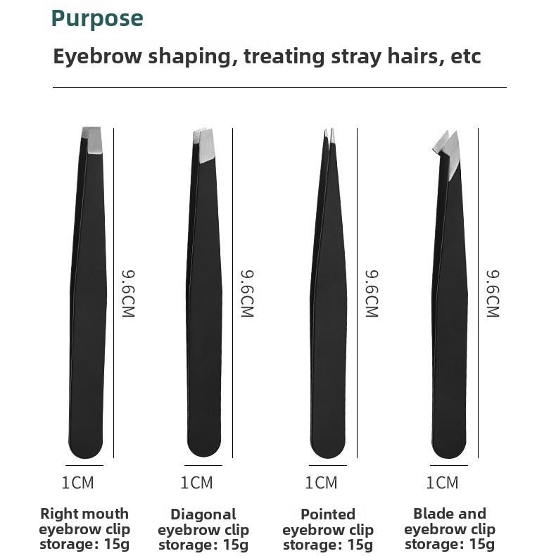 Black Stainless Steel Slanted Tip Eyebrow Tweezers with Packaging, Precision Beauty Brow Grooming Tool Set