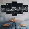 Los Angeles Skyline Dark Night View 5 Piece Five Panel Wall Canvas Print Modern Art Poster Picture Home Decor Gift For Him For Her