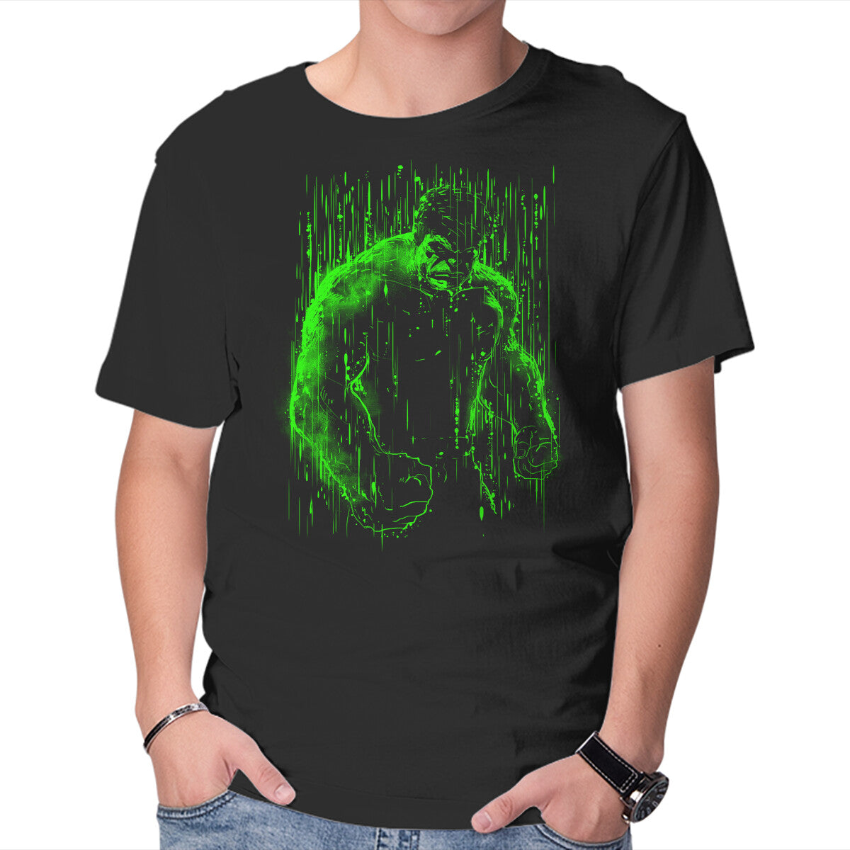 Unisex Crew Neck T-Shirt The Big Guy Under The Rain Graphic Short Sleeve Casual Tee L