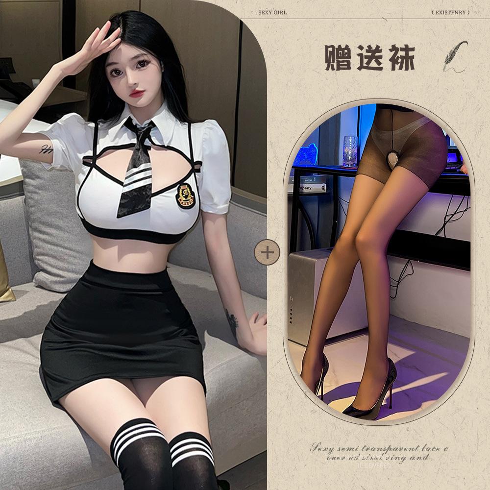 Sexy Stewardess Suit Cosplay Uniform Suit Split Hollow Pure Desire COS Female Live Streaming Host 446