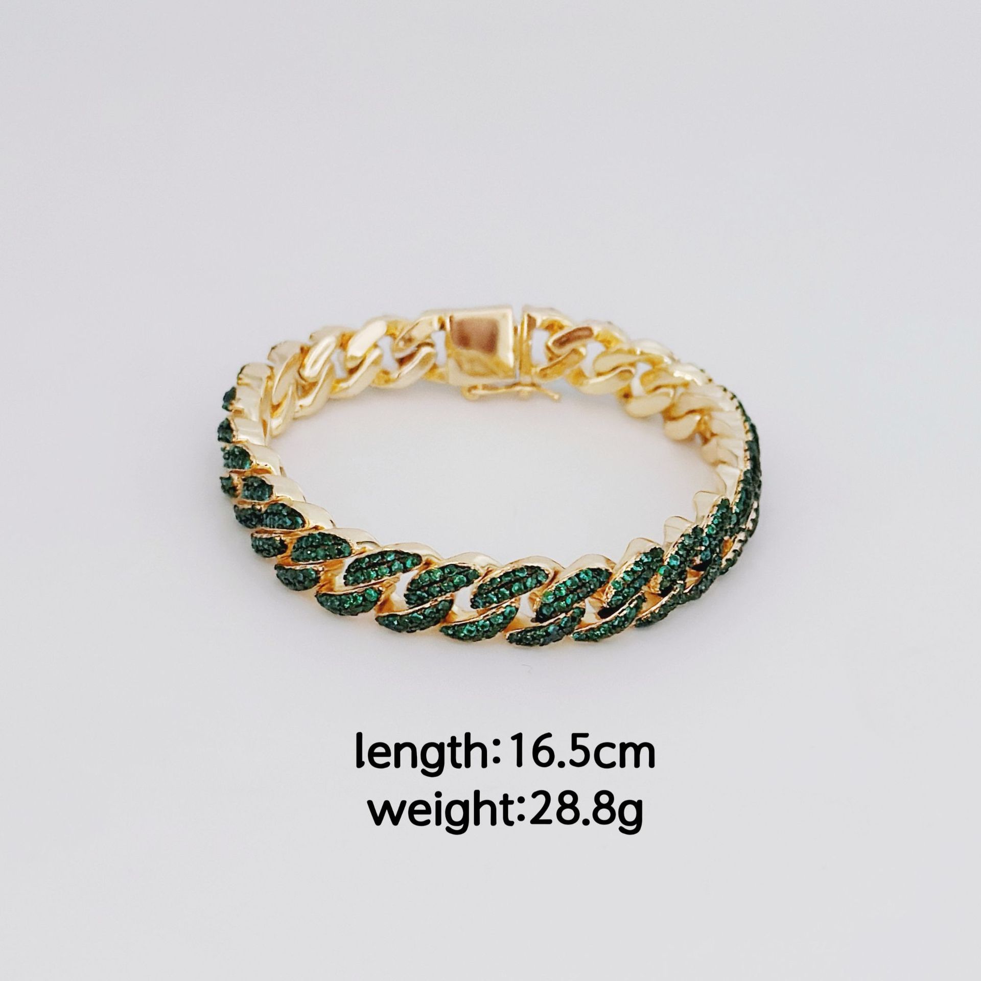 

Hip Hop Full Diamond Two-Color Cuban Bracelet Style Hip Hop Jewelry Men S And Women S Rap Bracelet зелёный