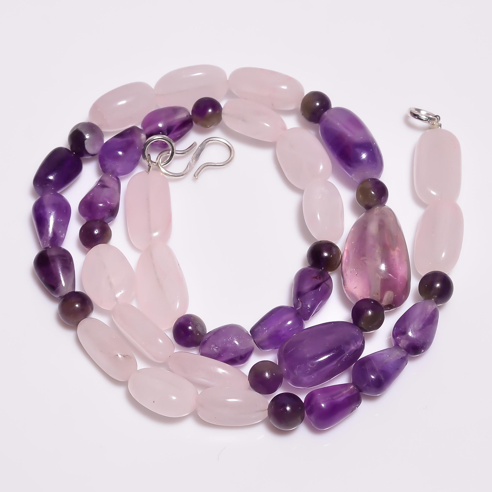 

Натуральный Розовый Кварц Аметист Драгоценные Камни Бусы Ожерелье 6-17 мм 18 UB-8175 UB-8175