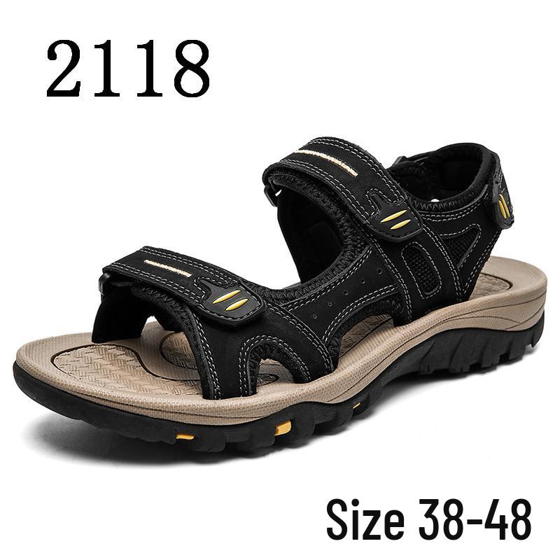 Herren Outdoor Ledersandalen: Dicksohlige, große, zehenfreie Strandschuhe & Slipper (Größen 46-48) 40 schwarz