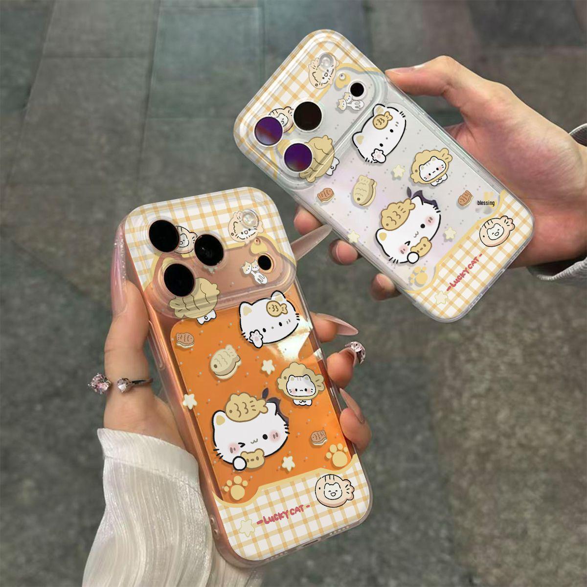 

Transparent Plaid Cat Fish Phone Case with Integrated Buttons for Apple 16/17 Pro Max, Frosted Edge. Apple 17 Pro with Integrated Camera Button
