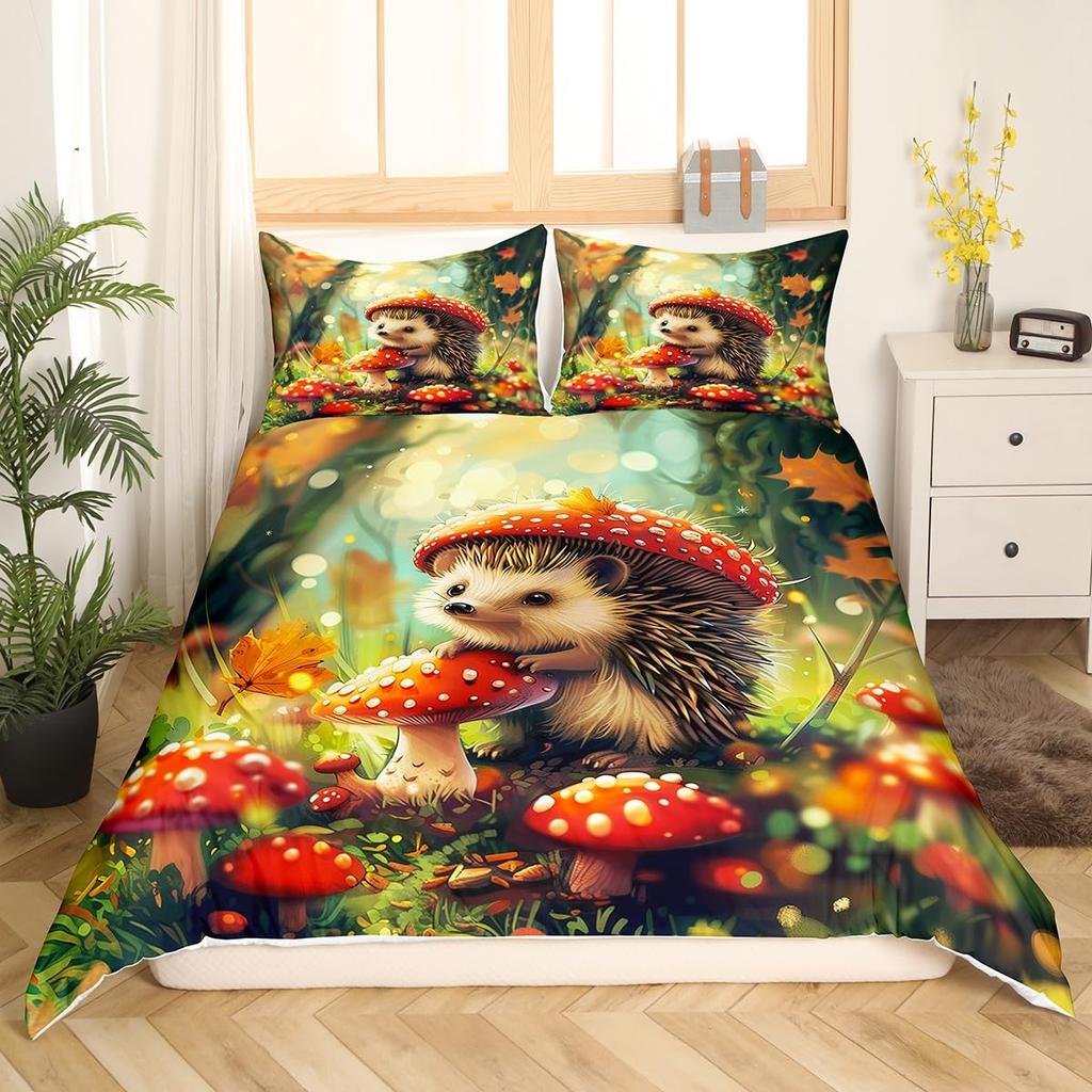 Kawaii Hedgehog Duvet Covers For Kids Queen King Size Lightweight Bedding Sets Wild Animal Bedding Sets Bedroom Decor No Quilt