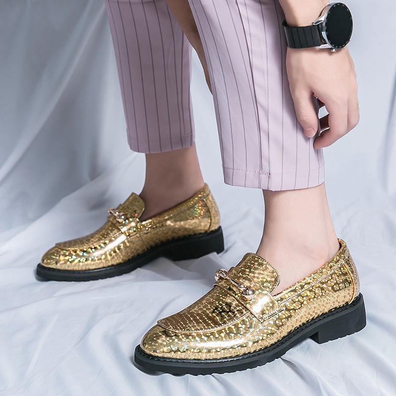 Men's Gold Flake Leather Pointed Toe Shoes - Business Casual British Style