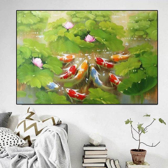 

Современный китайский стиль холст картина настенное искусство Lucky Fish Koi постеры и принты с животными девять рыб для украшения дома Cuadros 21cm×30cm NoFrame