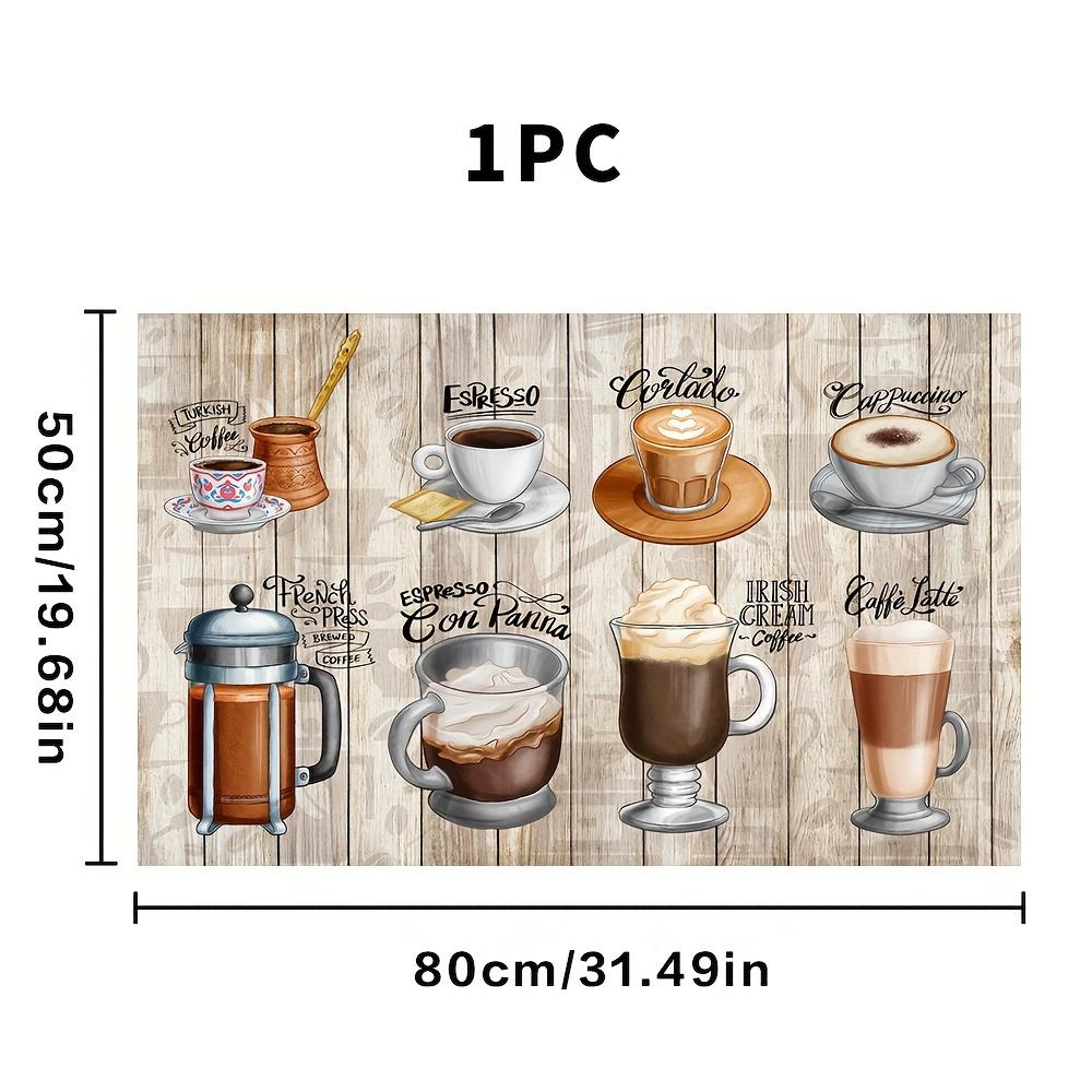 1Pcs Rubber Drying Mat With Vintage Wood  Coffee Print For Coffee Shop Kitchen Carpet Tableware Durable Diatom Mud Table Mat Pet Mat Coffeeware