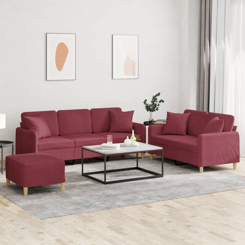 3 piece sofa set with cushions wine red fabric