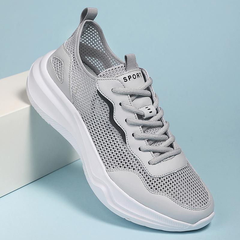 

Fashion Men s New Sports Hollowed Out Breathable Thick Soled Fashion Brand Sports Lace Up Outdoor Anti Slip Mesh Platform Running Shoes 46