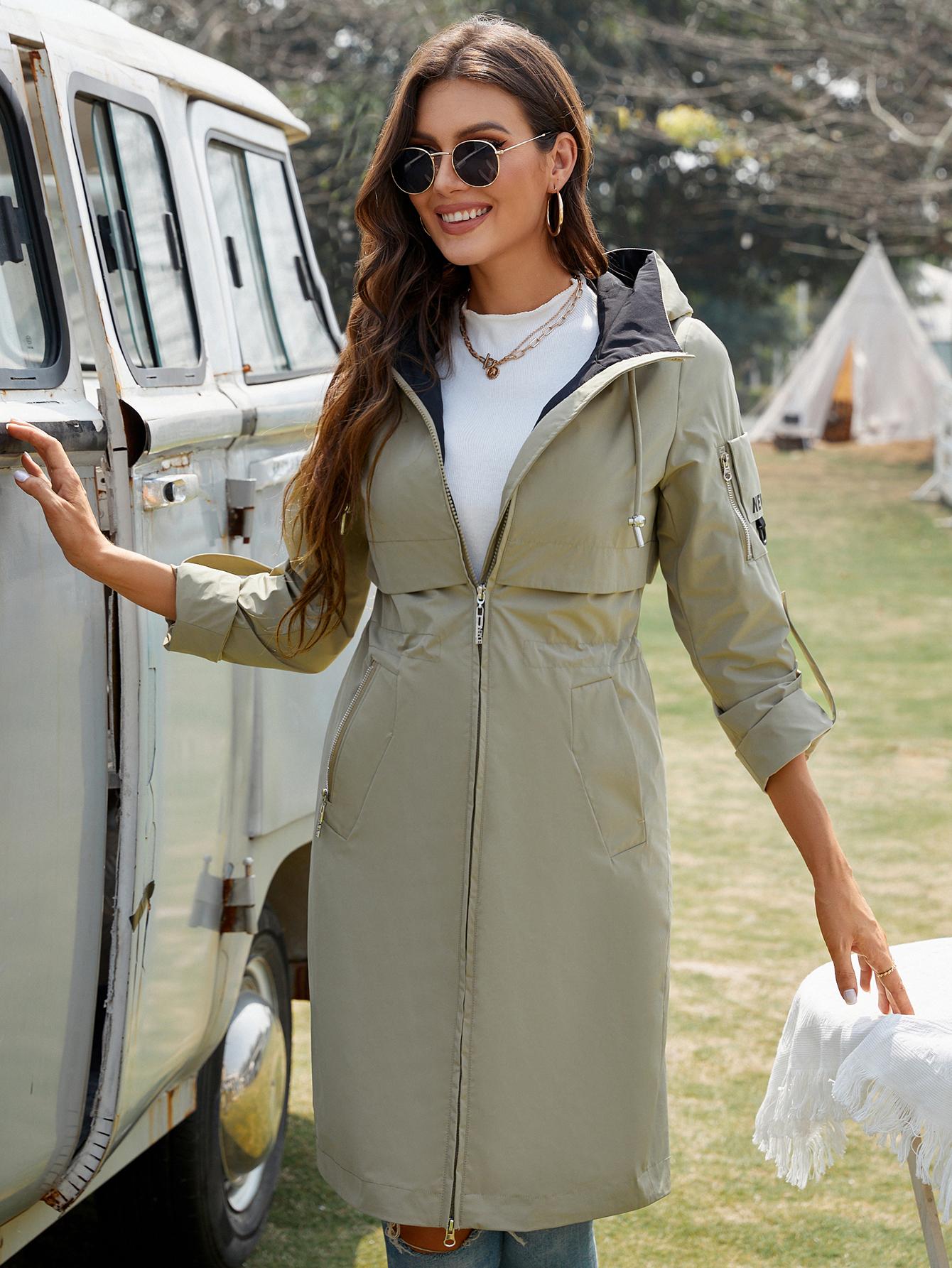 

Cinemore женское пальто весенняя талия длинная модная брендовая женская куртка с капюшоном на молнии с высоким воротником женский плащ GW-8279 XXL зеленые хаки