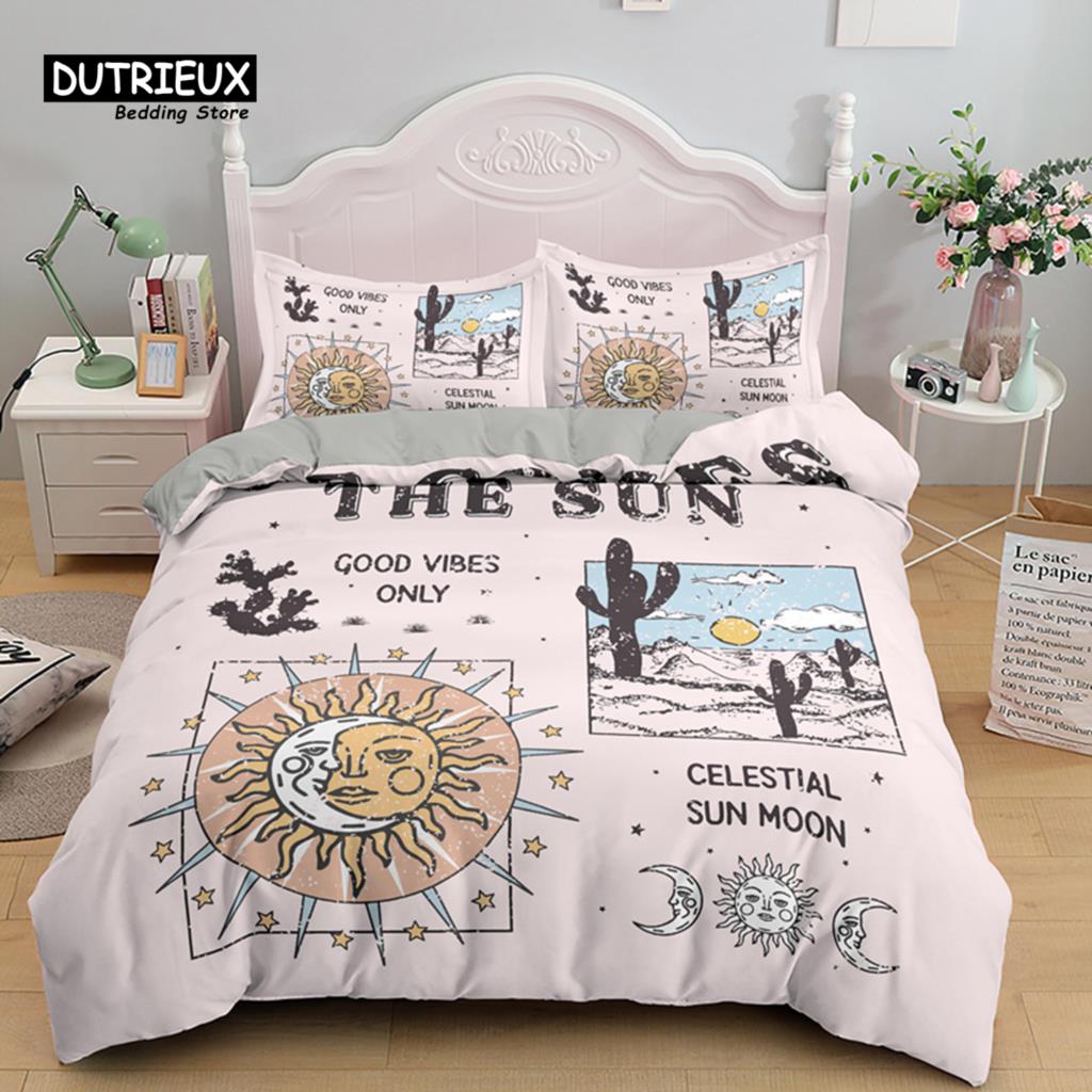 Chic Sun And Moon Duvet Cover 3D Floral Comforter Cover Bohemia Psychedelic Butterfly Bedding Set King Full For Kids Boys Girls