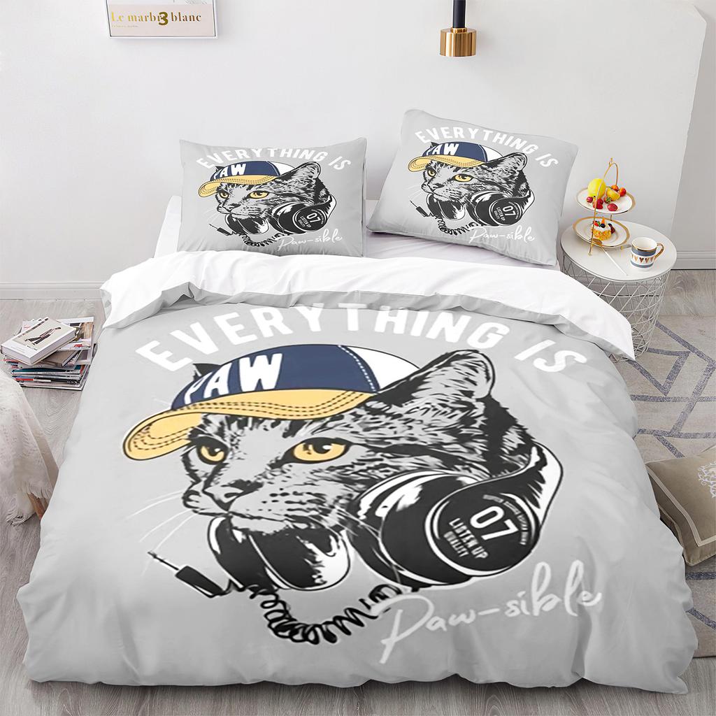 3D Three-Piece Kitten Quilt Cover Size Three-Piece Set