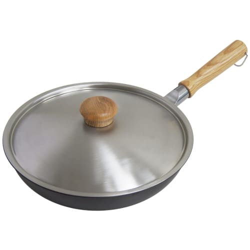 Urushiyama Metal Industry Stainless Steel Frying Pan Lid USF-22, Can also be used on iron frying pans, Stylish Wooden Handle, Made in Japan