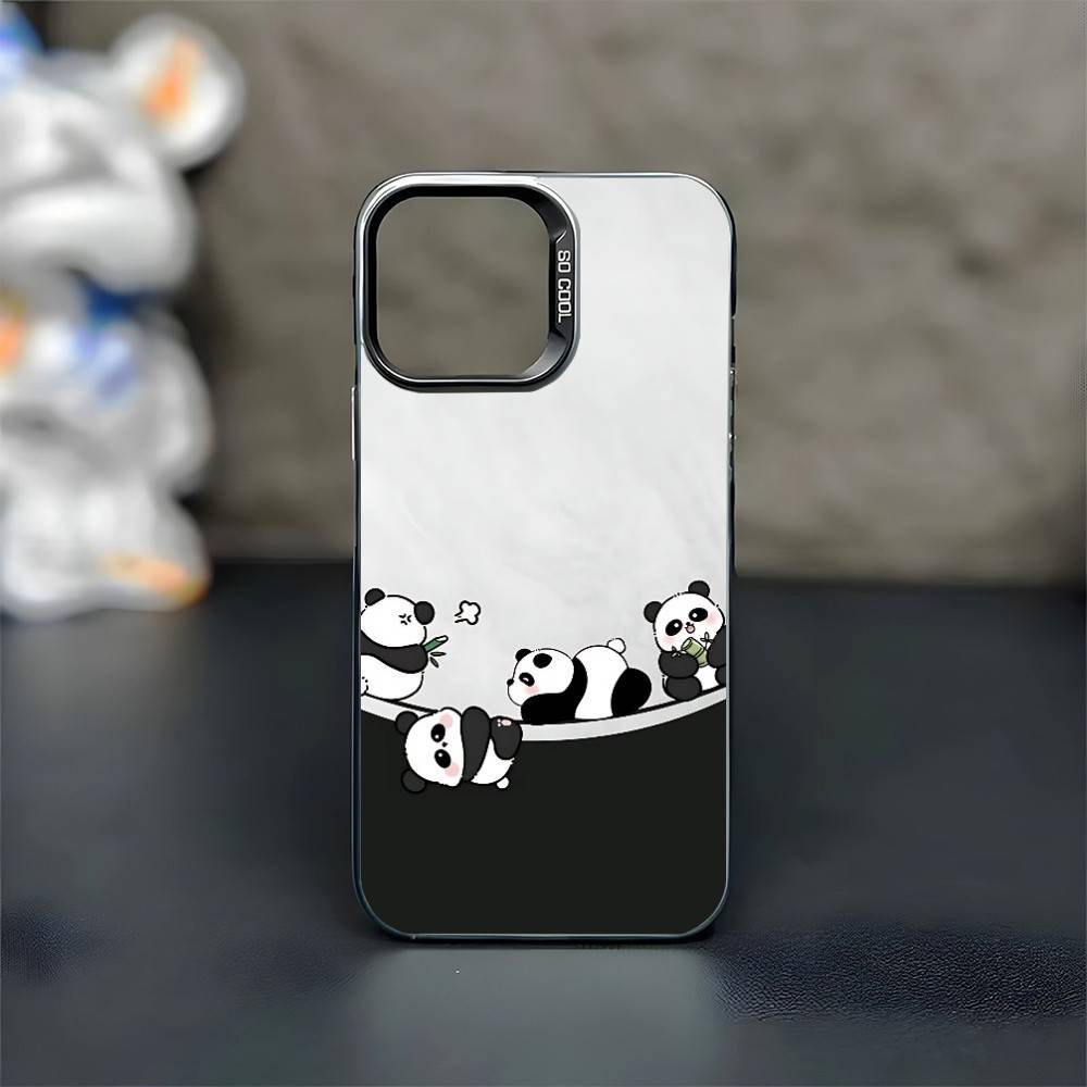 Panda Illustration Phone Case For iPhone17,16,15,14,13,12,11 Plus,Pro Max Black Matte Shockproof Cover