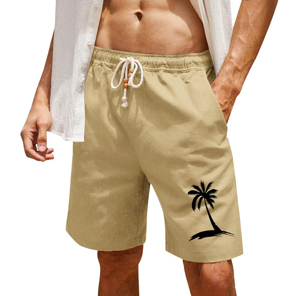 Men's Print Cotton Linen Casual Shorts Men's Fashionable Beach Shorts