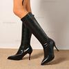 Fashion 2025 Autumn Winter New Pointed Toe Knee High Boots Slim Heel Side Zipper Leather High Heels Fashionable Leather Long Boots Women