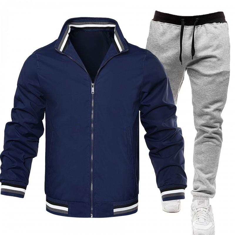 Mens Casual Tracksuit Long Sleeve Zip Jacket Pants Set Sportswear