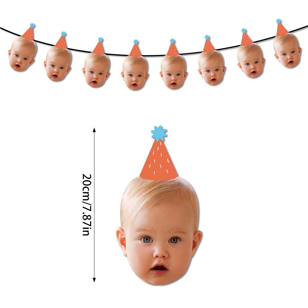 

Customized photo small birthday hat banner, suitable for 1st birthday decoration and first milestone birthday party 8pcs