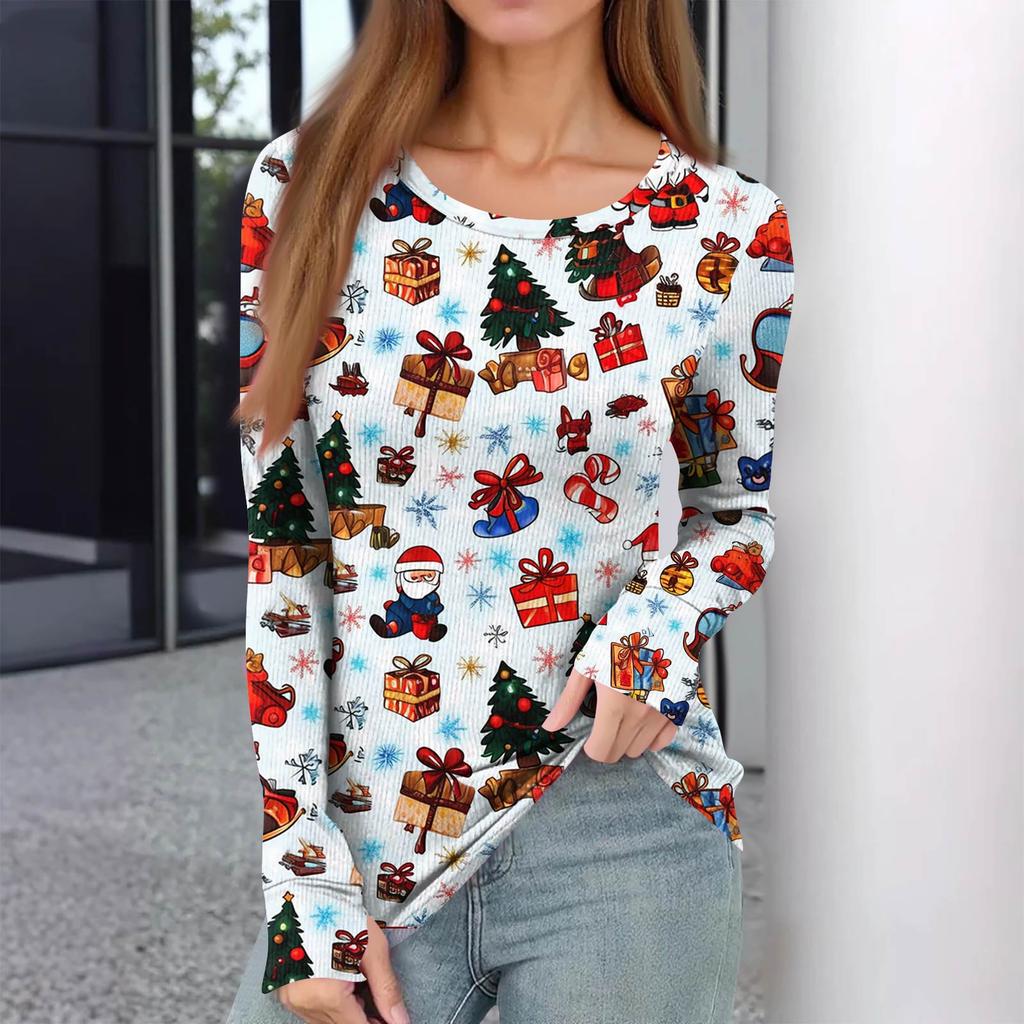 Women's Winter Slim Bottom T-shirt Fashion Casual Gradient Printing Round Neck Pullover Long Sleeve Top