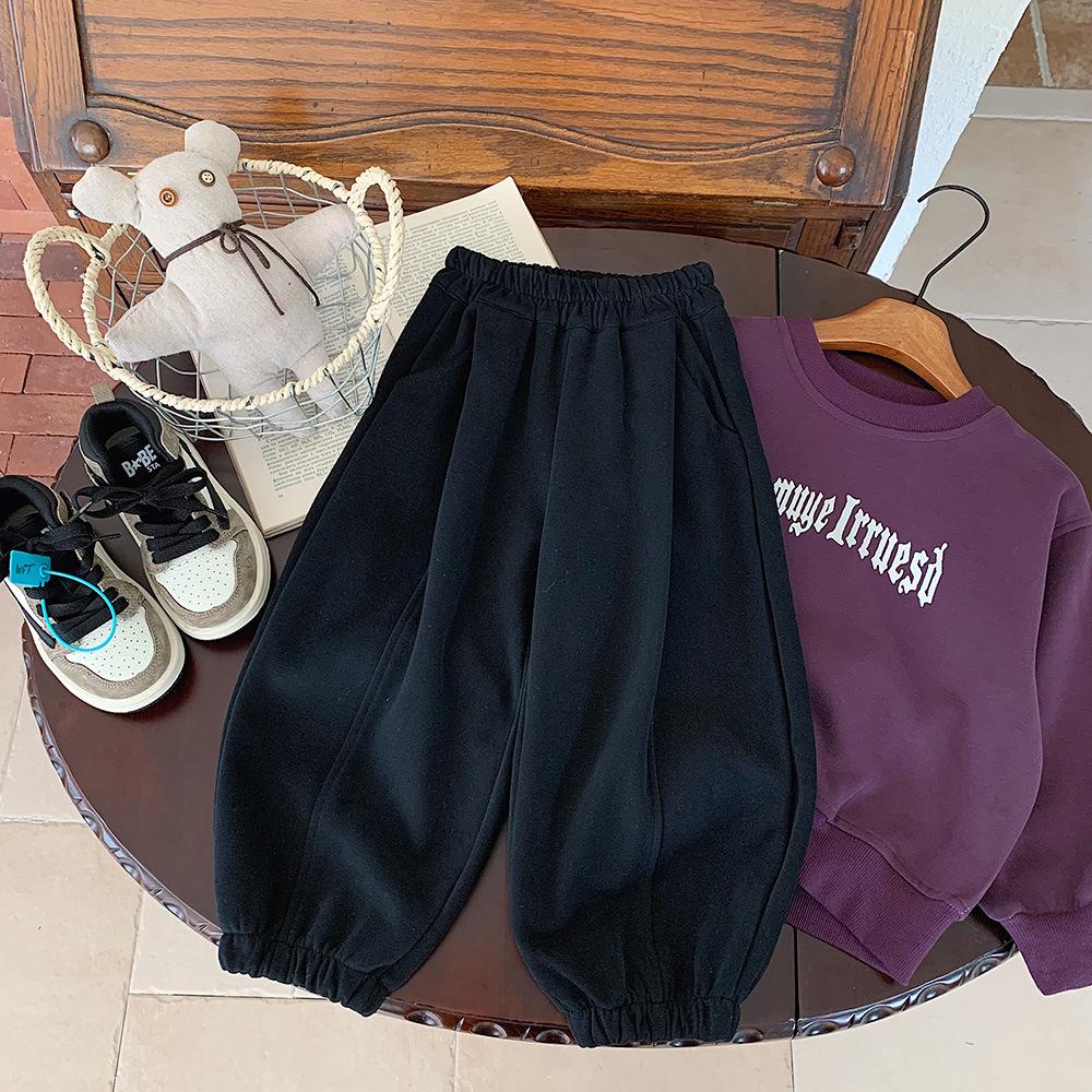 

2025 Весна Хлопчачі Спортивні Штани в Корейському Стилі Однотонні Повсякденні - Універсальний та Трендовий Дитячий Одяг 90cm чорний
