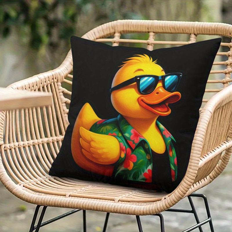 Pillowcase 1Pc, Hawaiian Style Duck Emoticon, Printed Holiday Theme Cushion Cover With Hidden Zipper, Suitable For Sofa, Living