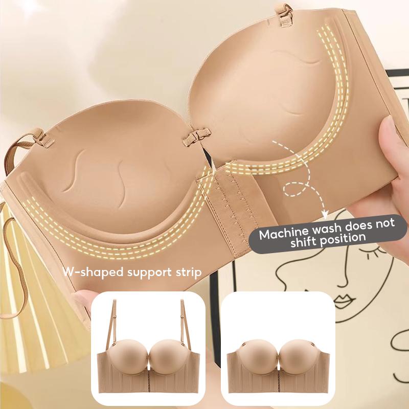 Front Closure Push Up Women's Bra Seamless Wireless Backless Bras Add Cup Thick Cup Brassiere Sexy Low Back Multiway Brassiere Gather Lingerie Female