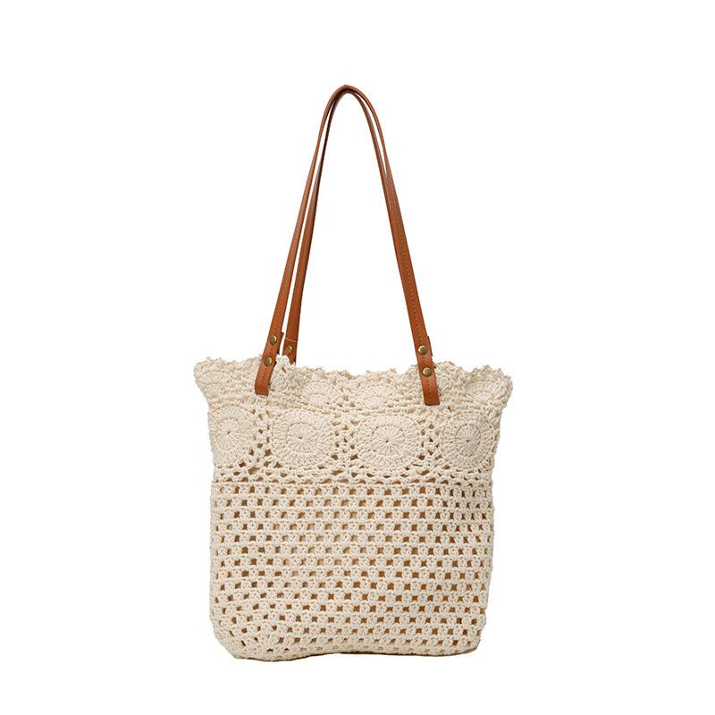 

1pcs Bohemian Straw Woven Tote Bag Large Capacity Hollow Floral Shoulder Bag for Beach Vacation Lightweight & Durable