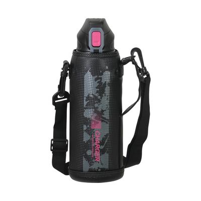 Pearl Metall-Wasserflasche, 1100 ml, direkt trinkbar, kalt isoliert, Sportgetränk mit Beutel, Pink x Schwarz, Schnellladegerät, 1,1 l, HC-181