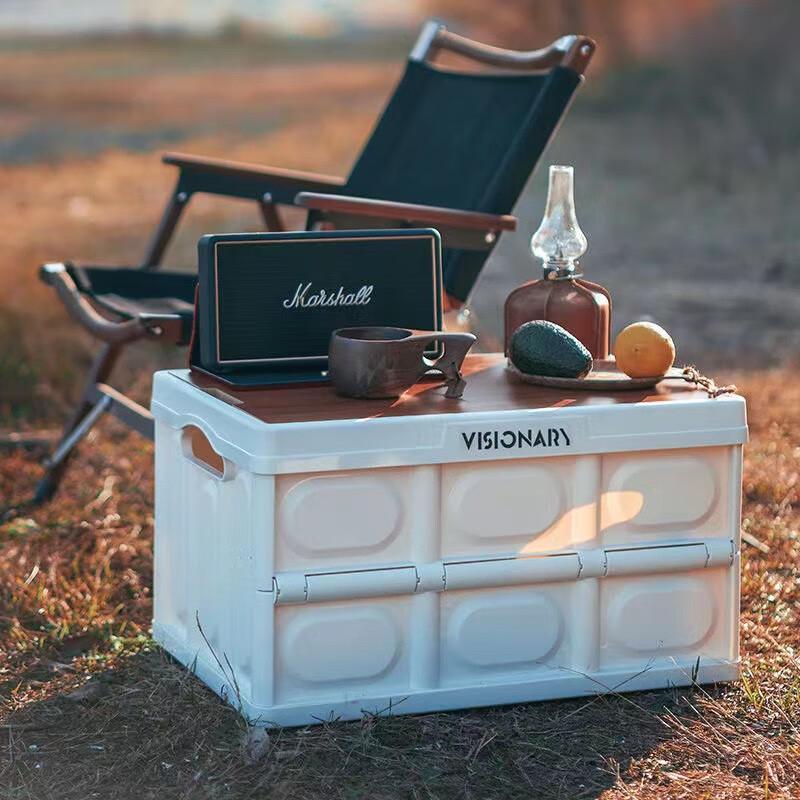 Portable Foldable Storage Box with Wooden Lid