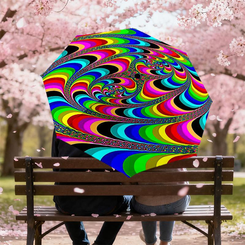 1pc Psychedelic Spiral Automatic Open/Close Umbrella with Windproof, 8-Rib Sturdy Canopy, Durable Ribs, Fashionable Design1130A