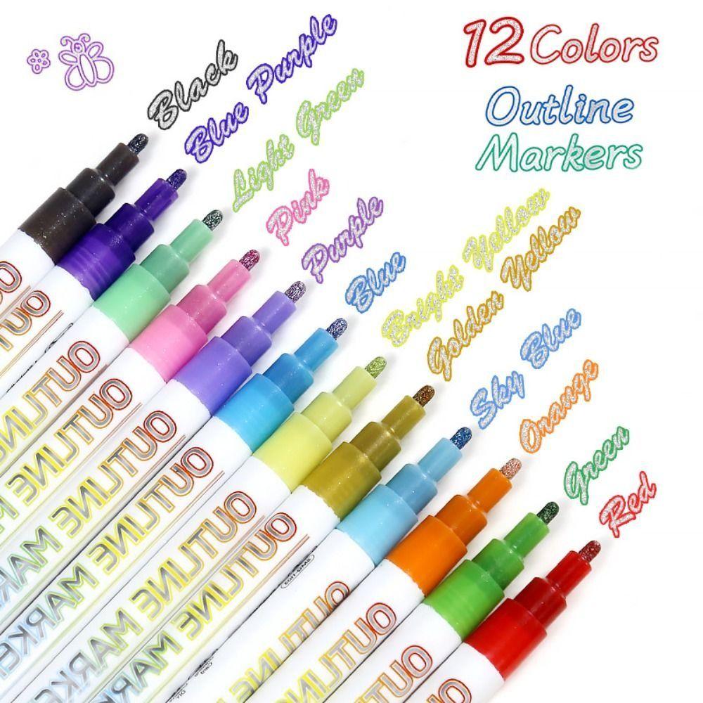 

Highlighter Pen Glitter Gel Outline Pen Metallic Markers Colorful Art Pens