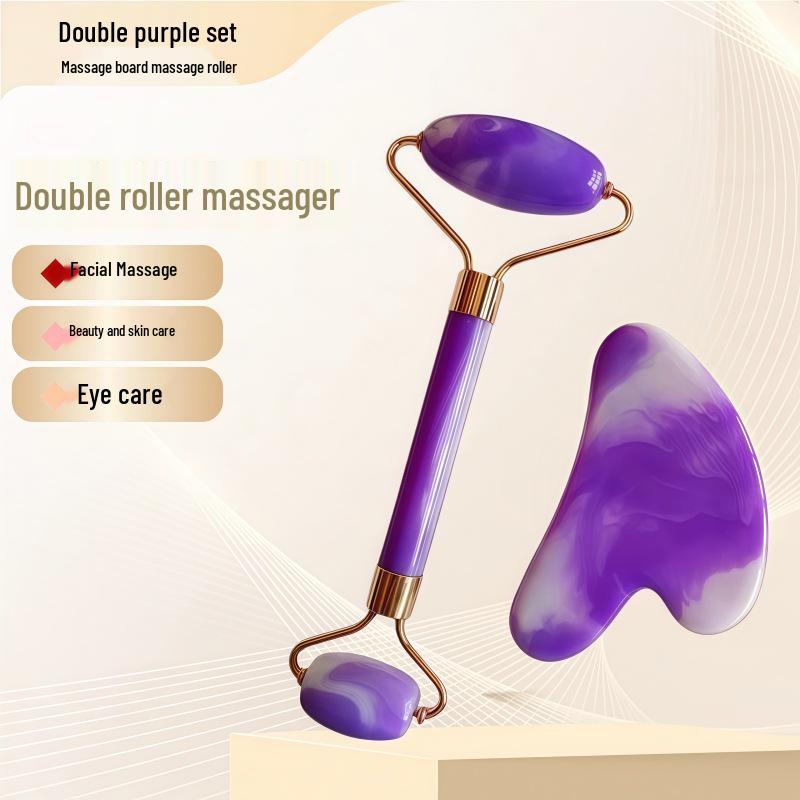Rose Quartz Heart-Shaped Double-Headed Facial & Body Roller and Gua Sha Massage Set
