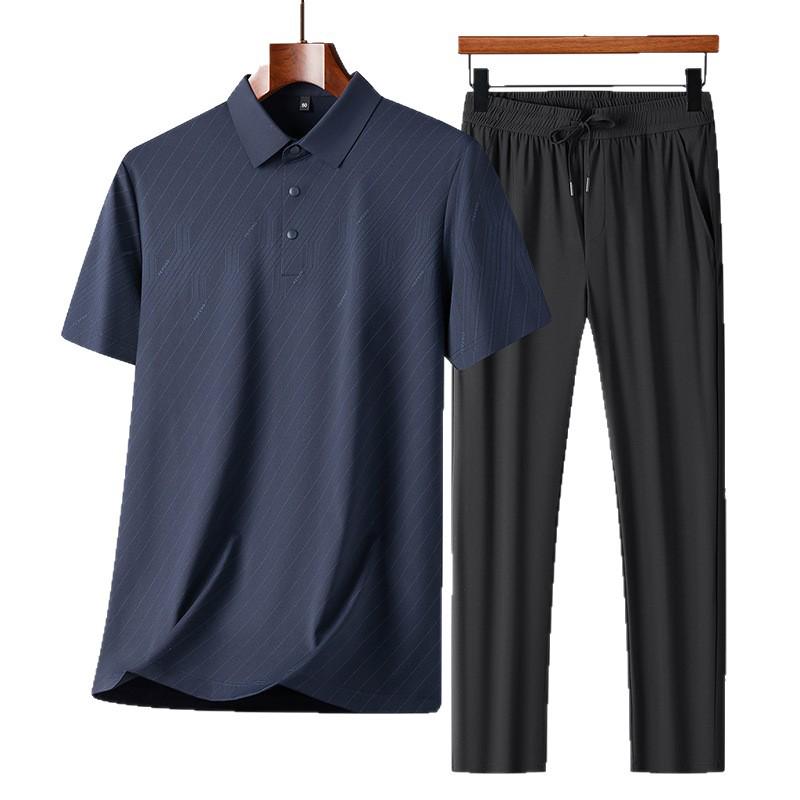 Men's Summer Cool Set: Short Sleeve T-shirt & Breathable Long Pants