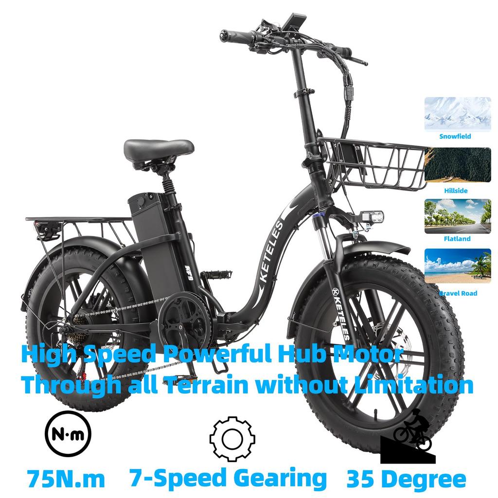 Electric Bicycle Keteles KF9 1000W Motor 20" Fat Tire Foldable Adult Electric Bike 48V 35AH Hydraulic Brakes Max Load 150Kg 7 Speed