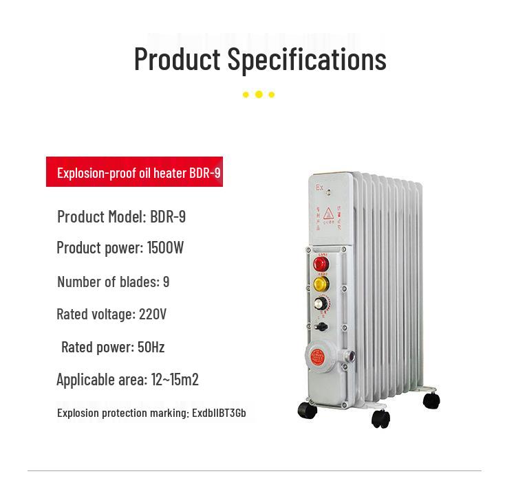 Explosion-Proof Electric Oil-Filled Radiator Heater, Carbon Steel, 9-15 Fins, 220V