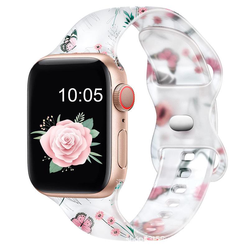 Compatible Apple iWatch S10 Colorful Pattern Silicone Sports Strap - Transparent Design